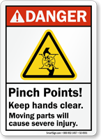 Pinch Points Moving Parts Cause Severe Injury Sign