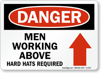 Danger Men Working Above Hard Hats Sign