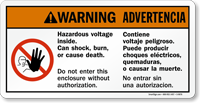 Bilingual Hazardous Voltage Inside Substation Sign
