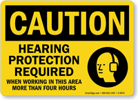 Hearing Protection Required When Working OSHA Caution Sign