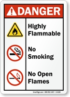 Highly Flammable No Smoking No Open Flames Sign