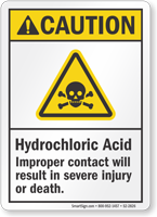 Hydrochloric Acid ANSI Caution Sign