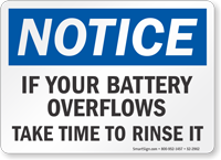 If Your Battery Overflows Rinse It OSHA Notice Sign
