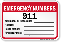 Emergency Numbers Pool Sign