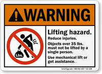Lifting Hazard Use Mechanical Lift Sign
