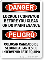 Lockout Conveyor Before Clean Do Maintenance Bilingual Sign