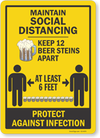 Maintain Social Distancing Keep 12 Beer Steins Apart Sign