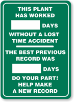 Plant Worked [****] Mark-a-Day™ Safety Scoreboards Sign