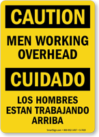 Men Working Overhead Bilingual Sign
