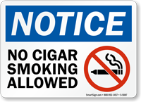 No Cigar Smoking Allowed OSHA Notice Prohibition Sign