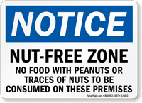 No Food With Peanuts Nut Free Zone Sign