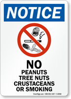 No Peanuts, Tree Nuts, Crustaceans Or Smoking Sign