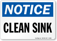Notice Clean Sink Sign