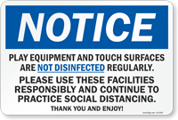 Play Equipment And Touch Surfaces Are Not Disinfected Sign