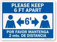 Please Keep 6 Ft Apart Bilingual Social Distancing Sign