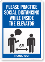 Practice Social Distancing While Inside Elevator Sign