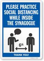 Practice Social Distancing While Inside Synagogue Sign