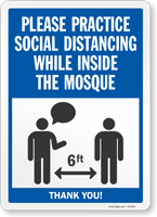 Practice Social Distancing While Inside The Mosque Sign