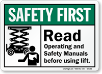 Read Operating Safety Manuals Before Using Lift Sign