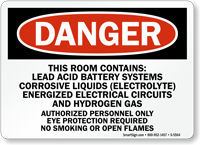 Room Contains Lead Acid Battery Systems Sign