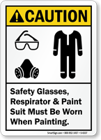 Wear Safety Glasses, Respirator, Paint Suit Sign