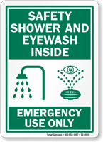 Safety Shower Eyewash Inside Emergency Use Only Sign