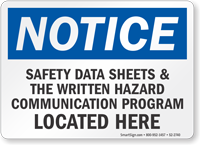 Safety Data Sheets Located Here OSHA Notice Sign