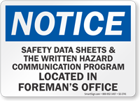 Safety Data Sheets Located In Office OSHA Notice Sign