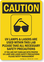 UV Lamps Lasers Used Take Safety Precautions Sign