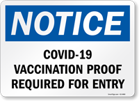 Vaccination Proof Required For Entry Vaccine Site Sign