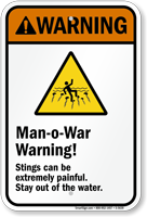 Man-o-War Warning! Stings can be painful Sign