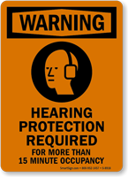 Hearing Protection Required For 15 Minute Occupancy Sign