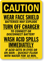 Caution Batteries Explode Acid Sign