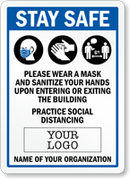 Wear Mask And Sanitize Add Logo And Name Of Organization Sign