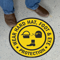 Wear Hard Hat Foot Eye Protection Floor Sign