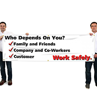 Work safely banner for family, friends, company