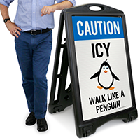Caution - Icy, Wall Like A Penguin Sign