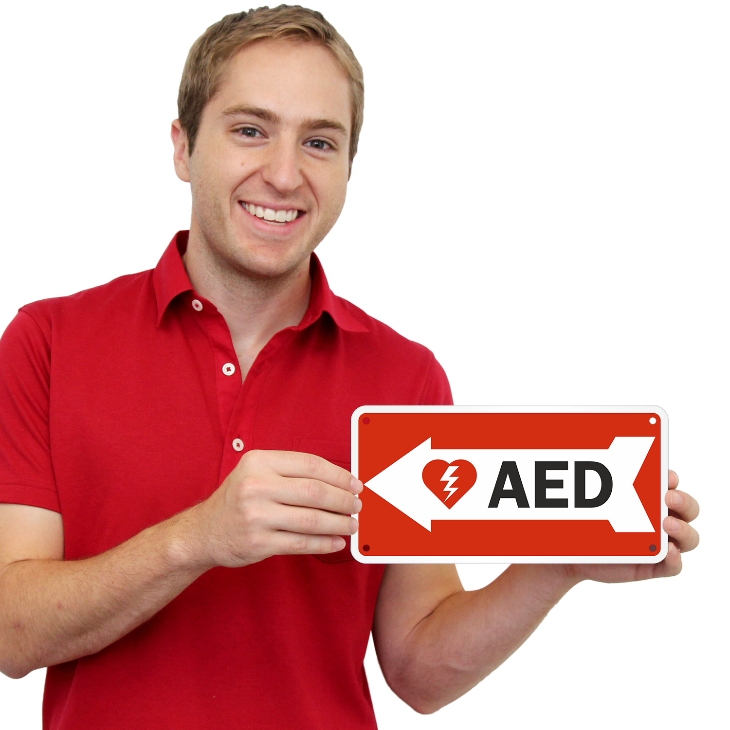 AED signage indicating leftward direction