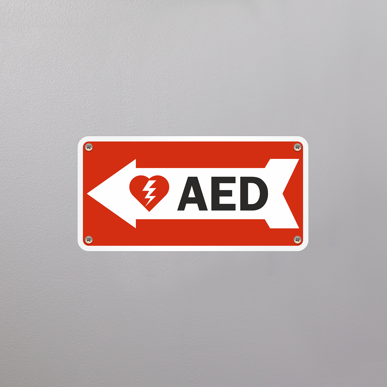 Label for AED location with left arrow