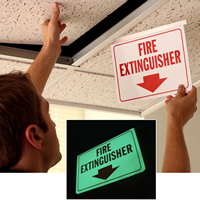 Fire Extinguisher Glow Z-Signs for Ceiling