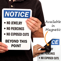 No Jewelry/Piercings Beyond This Point Signs