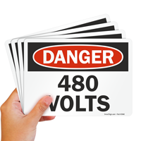 High voltage warning sign: 480 volts