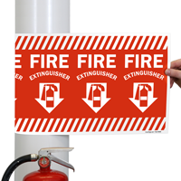 Fire extinguisher location with down arrow sign