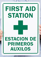 Bilingual First Aid Station, Estacion De Primeros Auxilos Signs