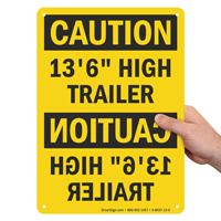 Caution: 12 Feet High Trailer Mirror Text Sign