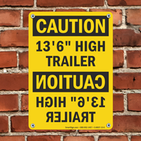 Caution: High Trailer Mirror Text Sign