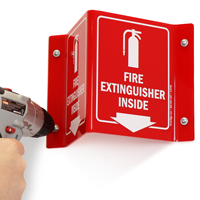 Fire Extinguisher Inside Sign with Down Arrow
