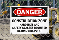 Construction Zone Hard Hats Safety Glasses Required Signs