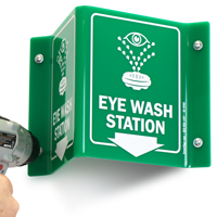 eye wash station down directional projecting sign