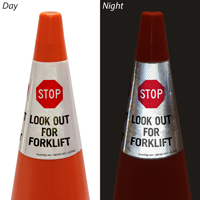 Stop Look Out For Forklift Cone Message Collar Sign